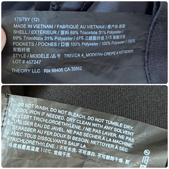 Theory Black Treeca 4 Modern Crepe Pants Size 12 Office Work Classic - Picture 11 of 12